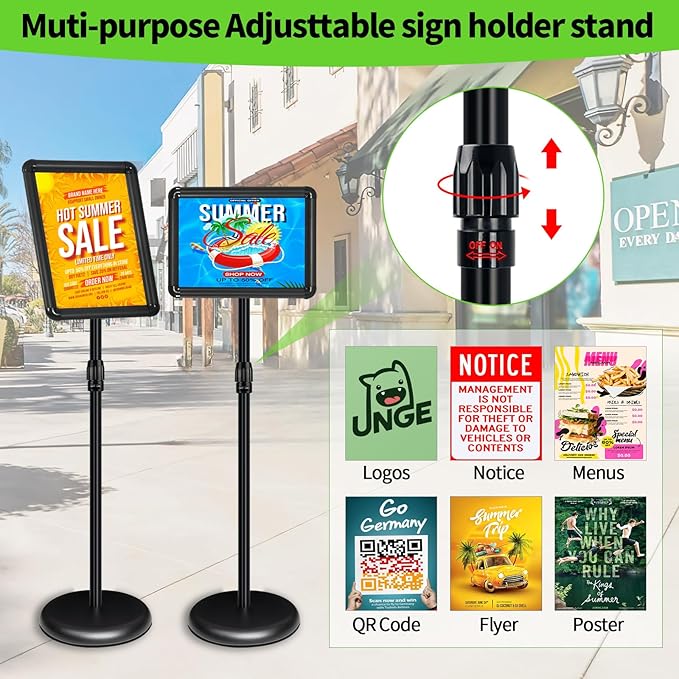 6Packs Adjustable Pedestal Sign Holder Stand 8.5''x11'', Floor Standing Poster - Image 2