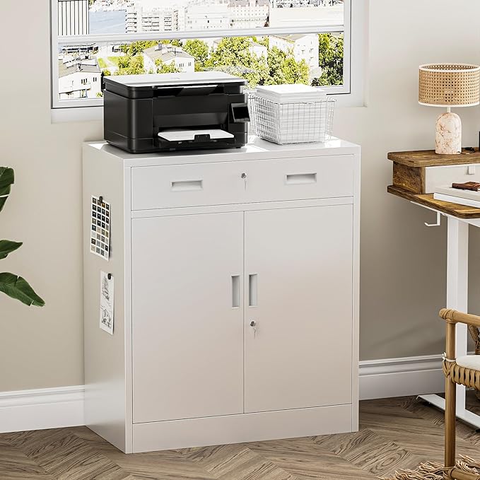 Metal Storage Cabinets with Drawer, Small White Steel File Cabinet - Image 5