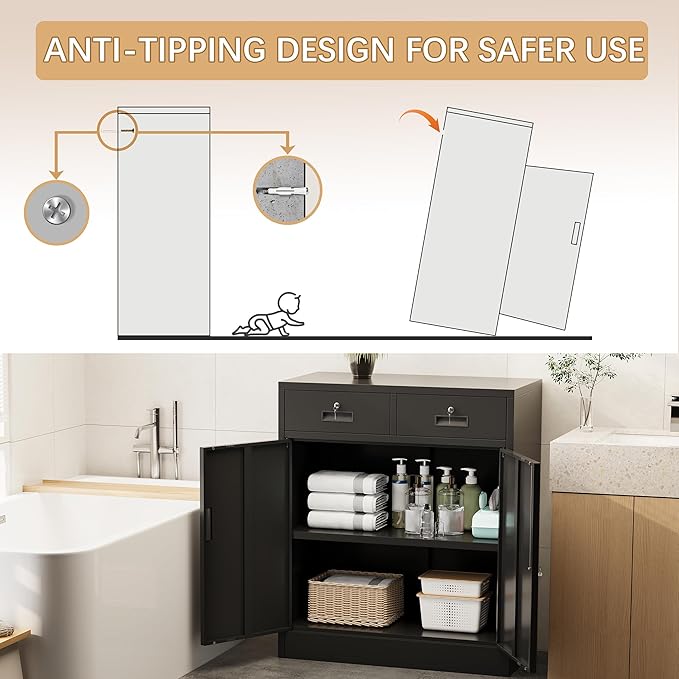 Metal Storage Cabinet with 2 Drawers and Shelves, Adjustable Shelf File Cabinet - Image 7