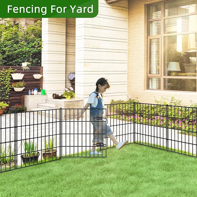 Metal Garden Fence 28in x 23.3ft, 1 Gate + 9 Panels Dog Fence Border Fences - Image 6