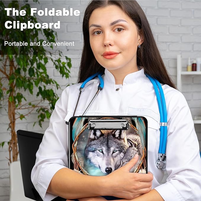 Dream Catcher Wolf Heavy Duty Foldable Plastic Storage Clipboard - Image 5