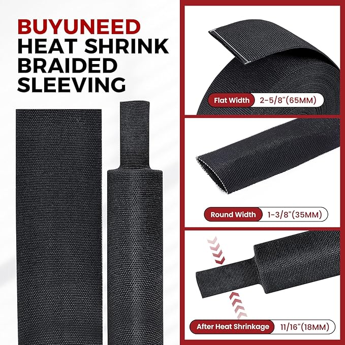 Heat Shrink Wire Loom 2:1 Shrinkable Braided Cable Sleeve 1-3/8 Inch ID-46ft - Image 2