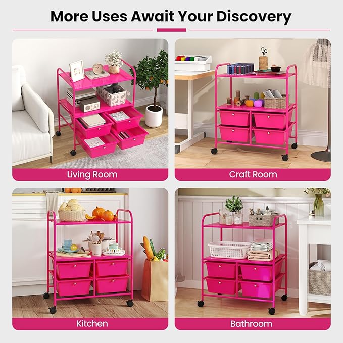 Giantex Rolling Storage Cart w/ 4 Drawers 2 Shelves Metal Rack Shelf Home - Image 8