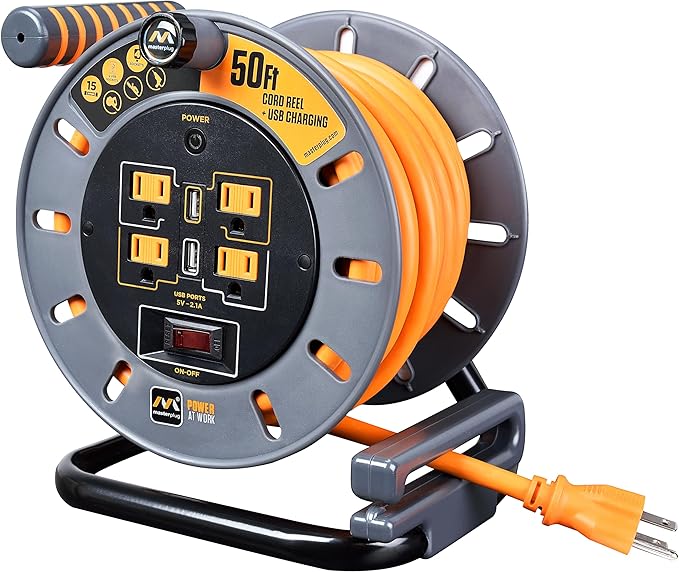 Masterplug 50ft Cord Reel, Retractable Extension Lead - Image 8
