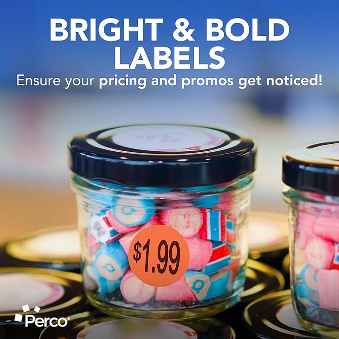 Perco Fluorescent Red 1-Inch Circle $1.99" Promotional Sale Labels—1, 000 - Image 5
