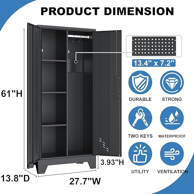 61" H Broom Closet Cabinet, Metal Storage Cabinet - Image 3
