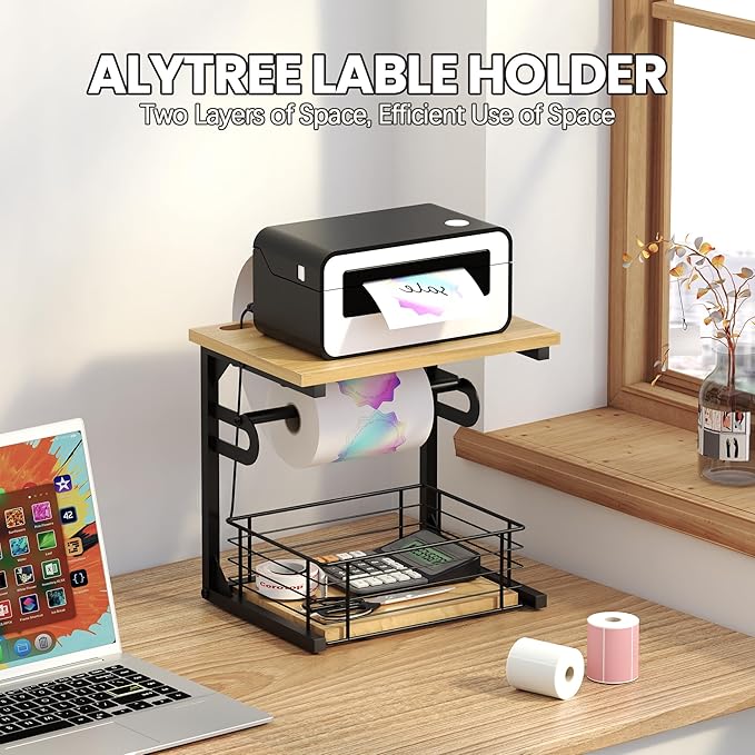 Label Holder for Rolls and Fan-Fold Labels, Wooden Thermal Sticker Roll Holder - Image 2