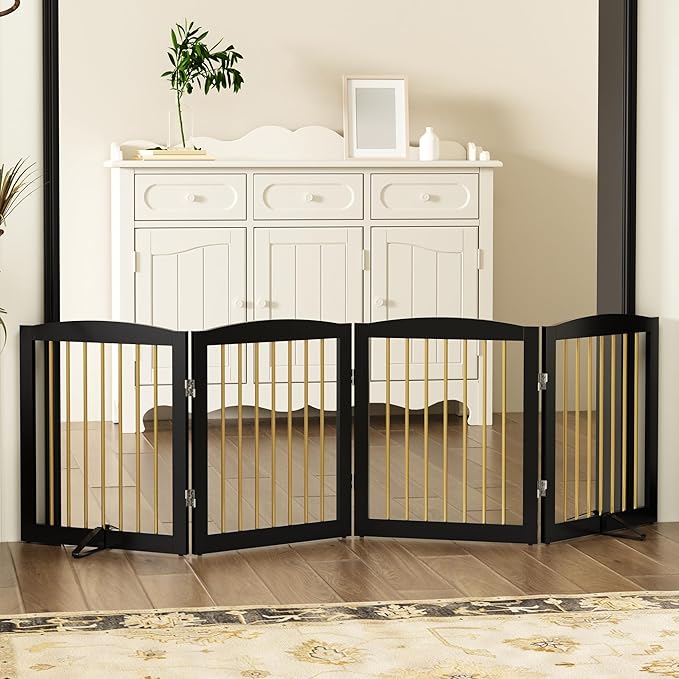 Freestanding Pet Gate for Dogs, Foldable Wooden Dog Gate for House, Indoor Dog - Image 7