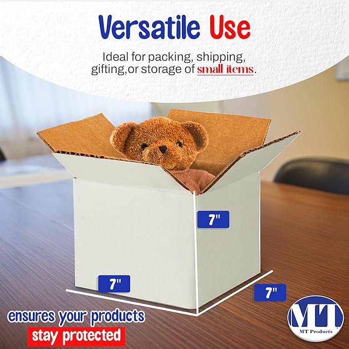 MT Products Sturdy White Corrugated Cardboard Shipping Boxes 7" x 7" x 7" - Image 2
