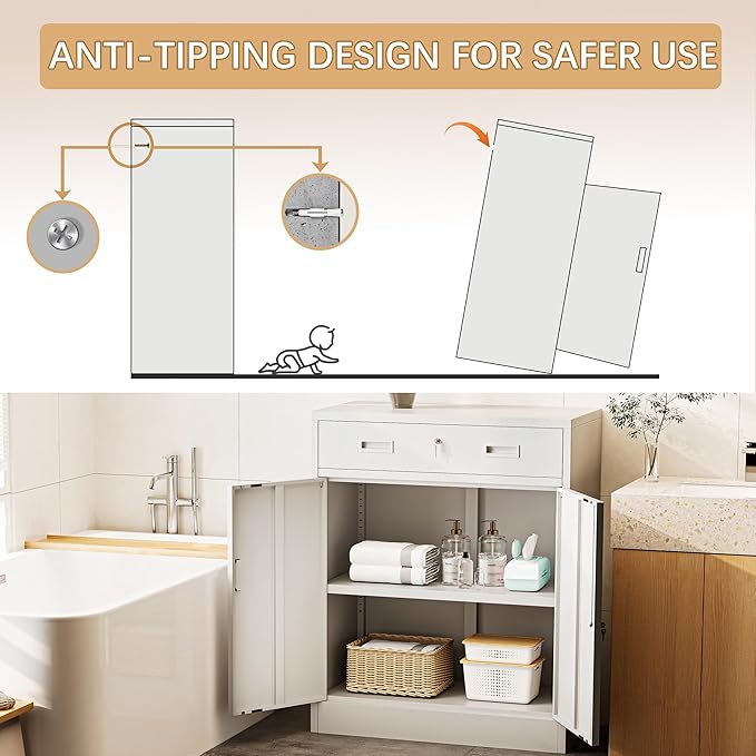 Metal Storage Cabinet with Drawer, Adjustable Shelf File Cabinet Cabinet with - Image 7