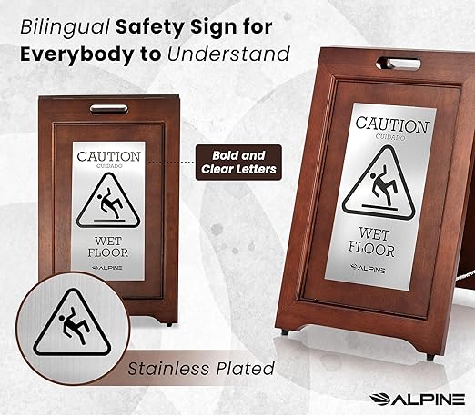 Alpine Wooden Wet Floor Sign – High-End Slippery When Wet Caution Sign - Image 3