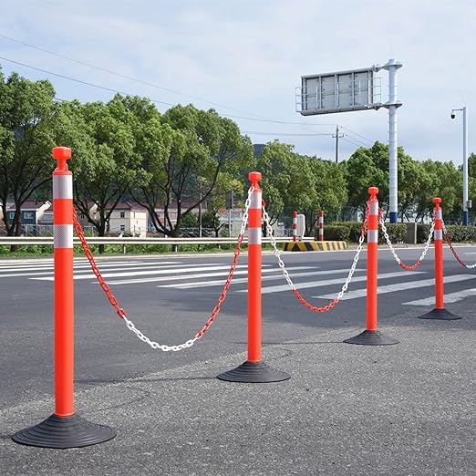 6-Set Pack 40" inch Red White Work Zone Chain Post Set, Traffic Delineator Post - Image 4