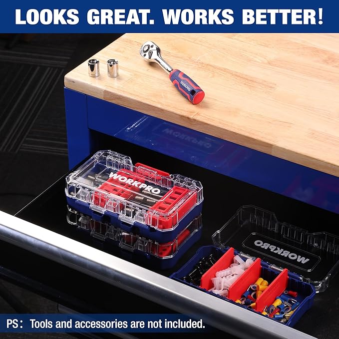 WORKPRO Small Parts Organizer 3 Pieces, Portable Stackable Hardware Storage Case - Image 8