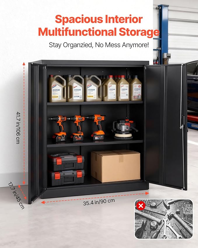 VEVOR Metal Storage Cabinet, 41.7 in Steel Garage Cabinet - Image 3