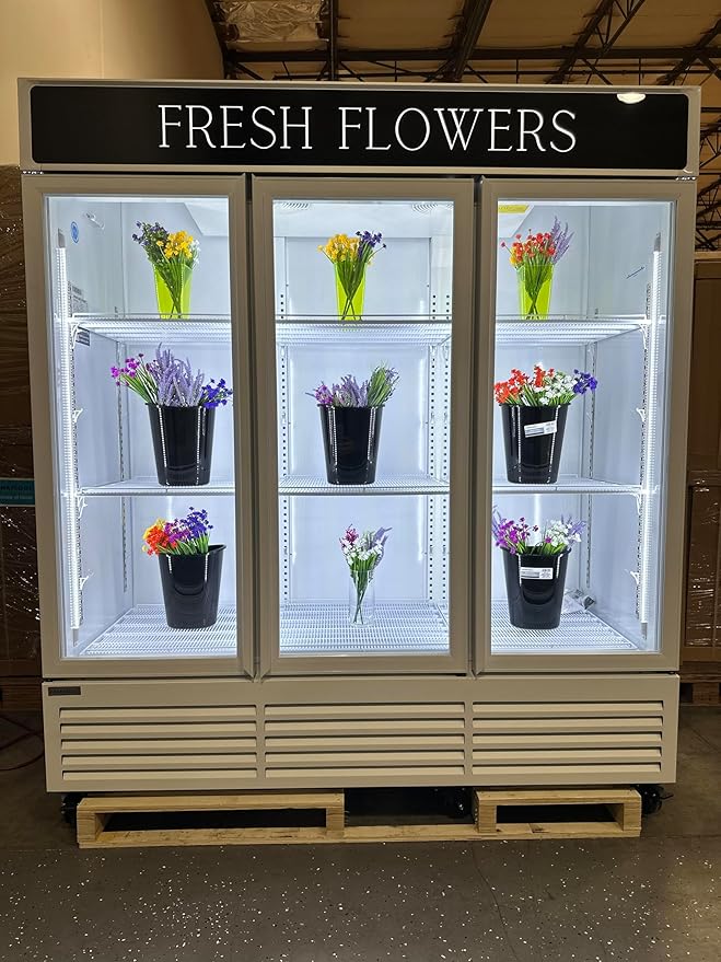 Commercial Refrigerator Floral Beverage Display Cooler, 3 Glass Doors - Image 4