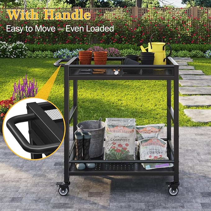 300LBS Heavy Duty Service Utility Cart on Wheels, Metal Rolling Utility Cart - Image 3