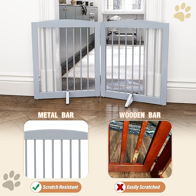 Freestanding Pet Gate for Dogs, Foldable Wooden Dog Gate for House, Indoor Pet - Image 4