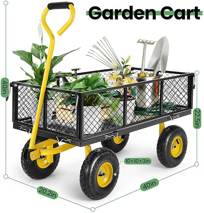Homdox MAX 880 Lbs Garden Cart, Heavy Duty Foldable Mesh Steel Garden Wagon - Image 7