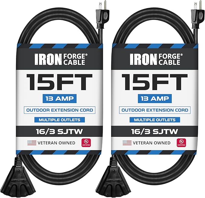 Iron Forge Cable 2 Pack 15 Ft Black Extension Cord by IronForgeCable