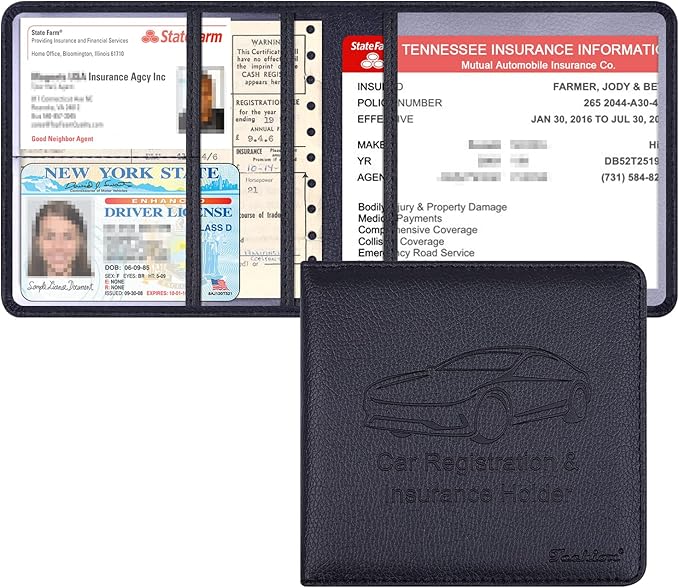 Car Insurance and Registration Holder, 5.5 x 5 Inch PU Leather Vehicle Glove by Techion