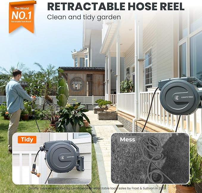 Giraffe Tools Retractable Garden Hose Reel 1/2 Inch x 130 ft, Super Heavy Duty - Image 2