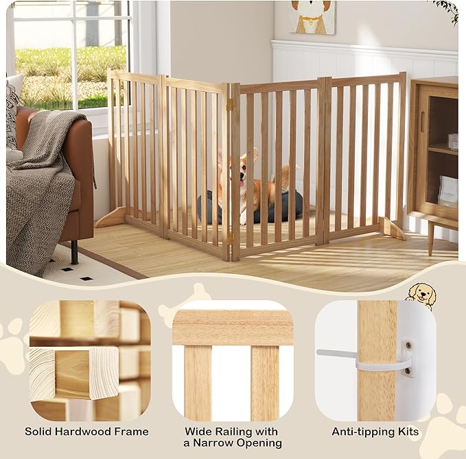 30" Height Tall Freestanding Pet Gate, Solid Wood Folding Safety Fence Wooden - Image 4