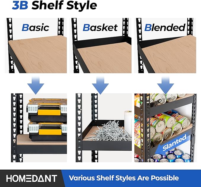HOMEDANT 5-Tier Laminated Boltless Heavy Duty Metal Shelving Unit Adjustable - Image 5