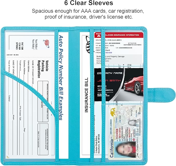 Car Registration and Insurance Holder, Leather Magnetic Shut Vehicle Glove Box - Image 3