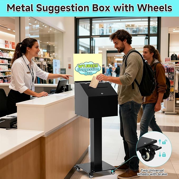 Suggestion Box with Stand, Heavy Duty Metal Floor Standing Offering Box with - Image 5