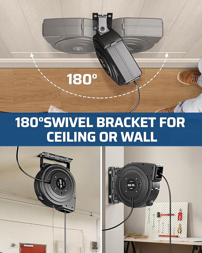 DEWENWILS Retractable Extension Cord Reel, 50FT Heavy Duty Power Cord, 14/3AWG - Image 4