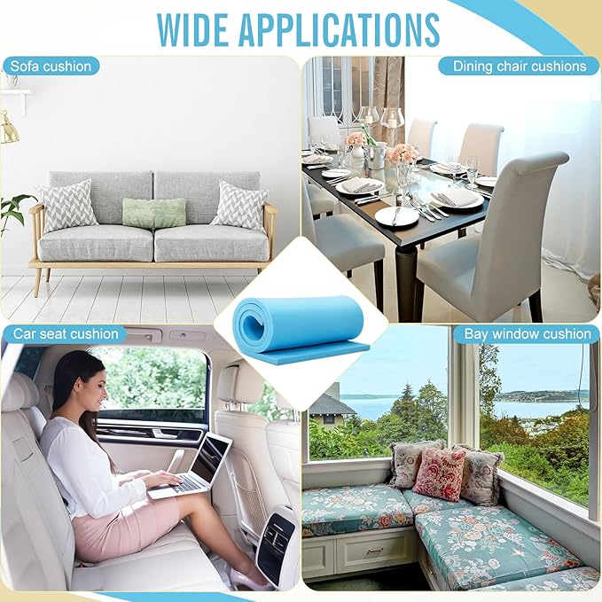 Frienda 2 Pcs Upholstery Foam 1" x 24" x 72" High Density Cushion Blue - Image 2