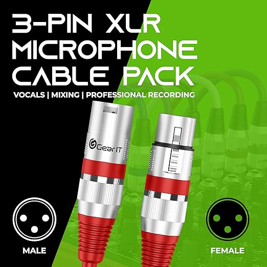 GEARit XLR Male to Female Microphone Cable 3-Pin Balanced Shielded Mixer - Image 2