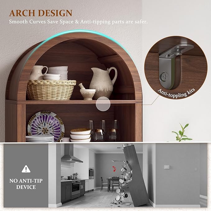 79.9" Tall Arched Storage Cabinet, 6-Tier Pantry Cabinet - Image 4