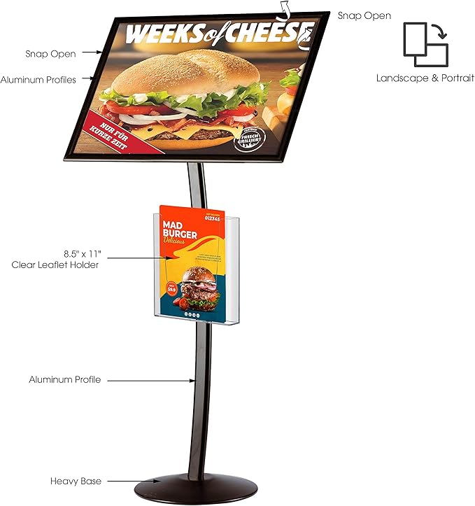 M&T Displays Curved Menu Board 18x22 Inch Pedestal Sign Holder - Image 2