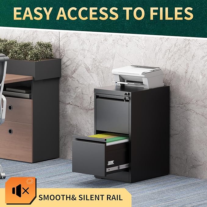 2 Drawer File Cabinet with Lock, Steel Vertical Filing Storage Cabinet - Image 7