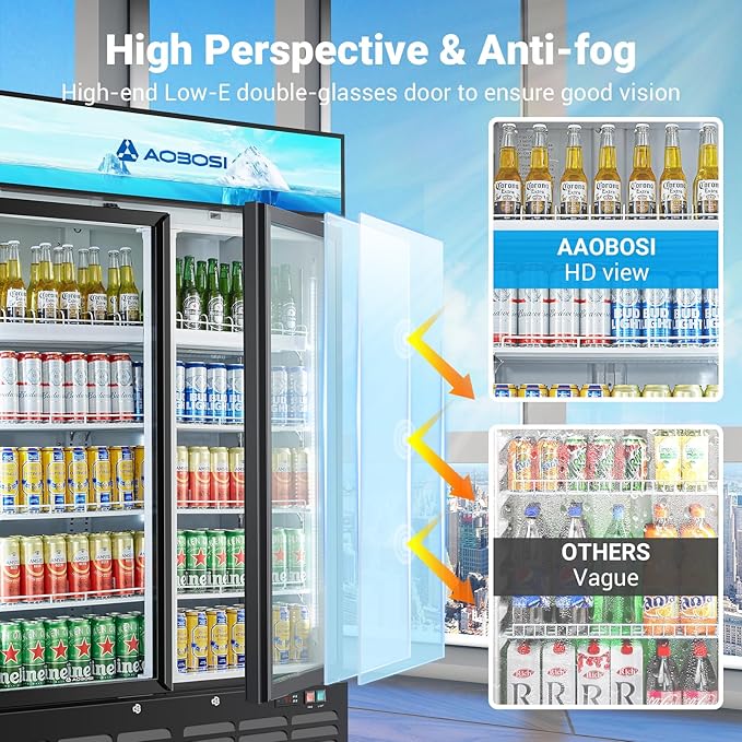 AAOBOSI Commercial Merchandiser Refrigerator, 27.02 Cu.Ft Glass Door Display - Image 4