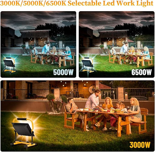 100W Led Work Light, 3000K/5000K/6500K Selectable Work Light, 10000LM Portable - Image 2