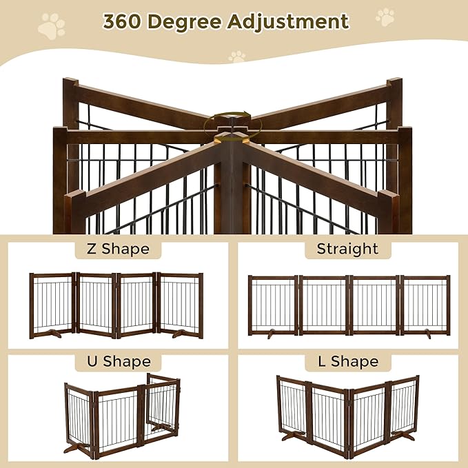 Wire Dog Gate Solid Wood Frame, Anti-Chewing, Indoor Freestanding Pet Gate - Image 4