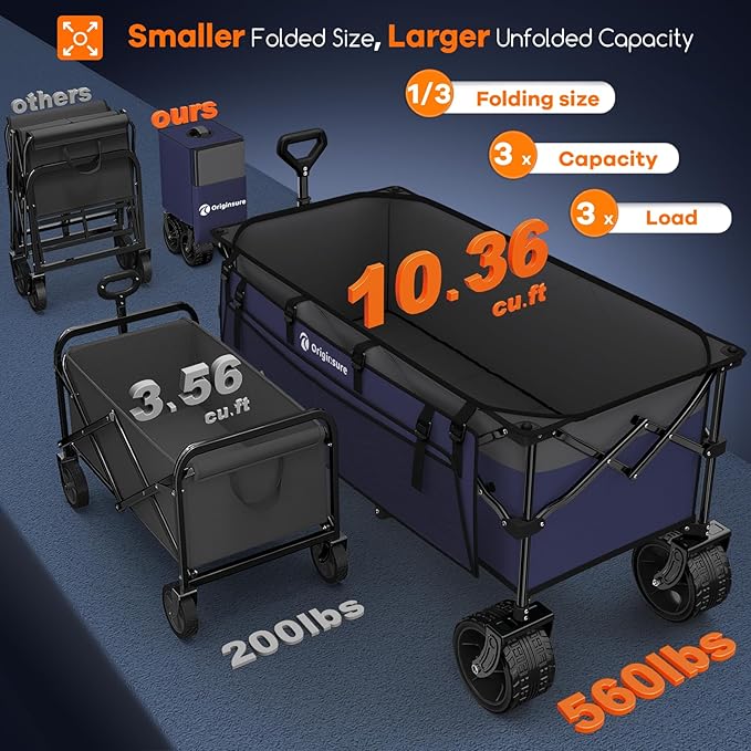 48" L Collapsible Wagon Cart Foldable, 560lbs Weight Capacity 300L Heavy Duty - Image 3
