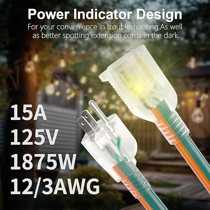 HUANCHAIN 12 Gauge 25 ft Outdoor Extension Cord - Image 2