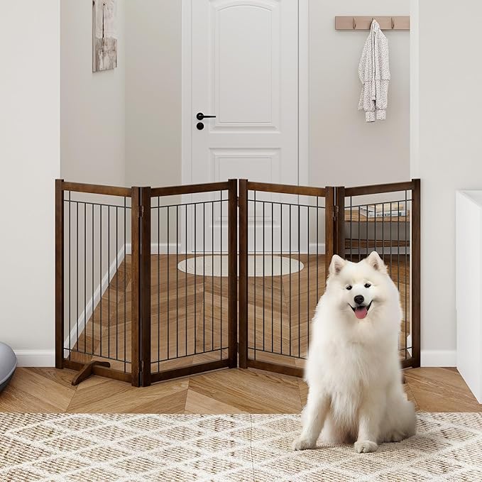 Wire Dog Gate Solid Wood Frame, Anti-Chewing, Indoor Freestanding Pet Gate - Image 6