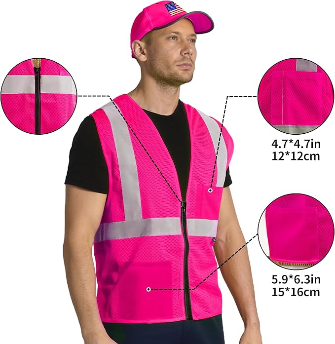AYKRM 2 Pockets Reflective Safety Vest High Visibility Class II Mesh Vest - Image 2
