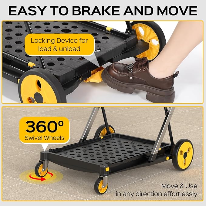 Collapsible Shopping Cart with Wheels, 200 lbs Capacity Grocery Cart on Wheels - Image 6