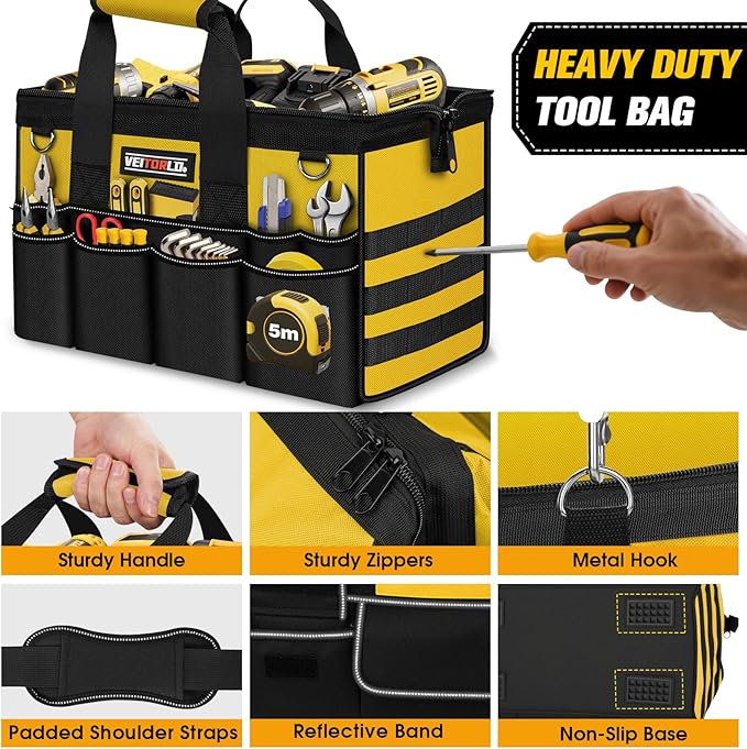 16-Inch Heavy Duty Tool Bag, 19-Pockets Tool Box Organizer, Portable Toolbag - Image 6