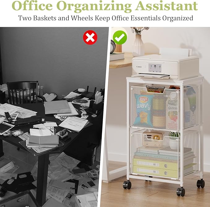 Rolling File Cart with 2 Storage Drawers, Under Desk Storage Cart, Hanging File - Image 8
