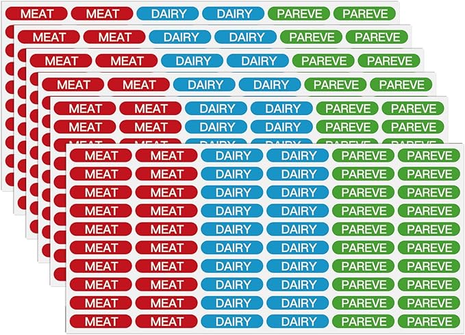 360PCS Kosher Labels for Kitchen, Color Coded Meat Dairy Pareve Stickers by TESWEY