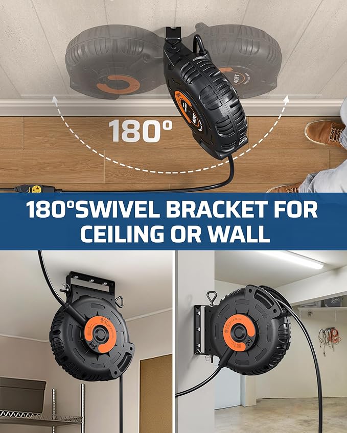 DEWENWILS Retractable Extension Cord Reel, 40FT 10AWG/3C SJTW Heavy Duty Power - Image 4