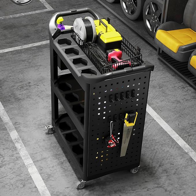HOMCOM 3 Tier Utility Cart on Wheels, Rolling Tool Storage - Image 9
