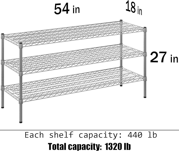 18" Deep x 54" Wide x 27" Height Wire Shelving Kit | 3-Tier | NSF Commercial - Image 3