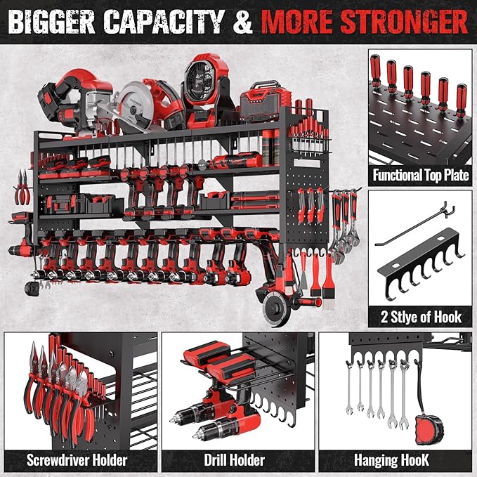 49.8" W Super Large Power Tool Organizer Wall Mount, 4-Layer Heavy Duty Tool - Image 3